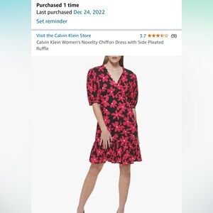 Calvin Klein Women's Novelty Chiffon Dress with Side Pleated Ruffle